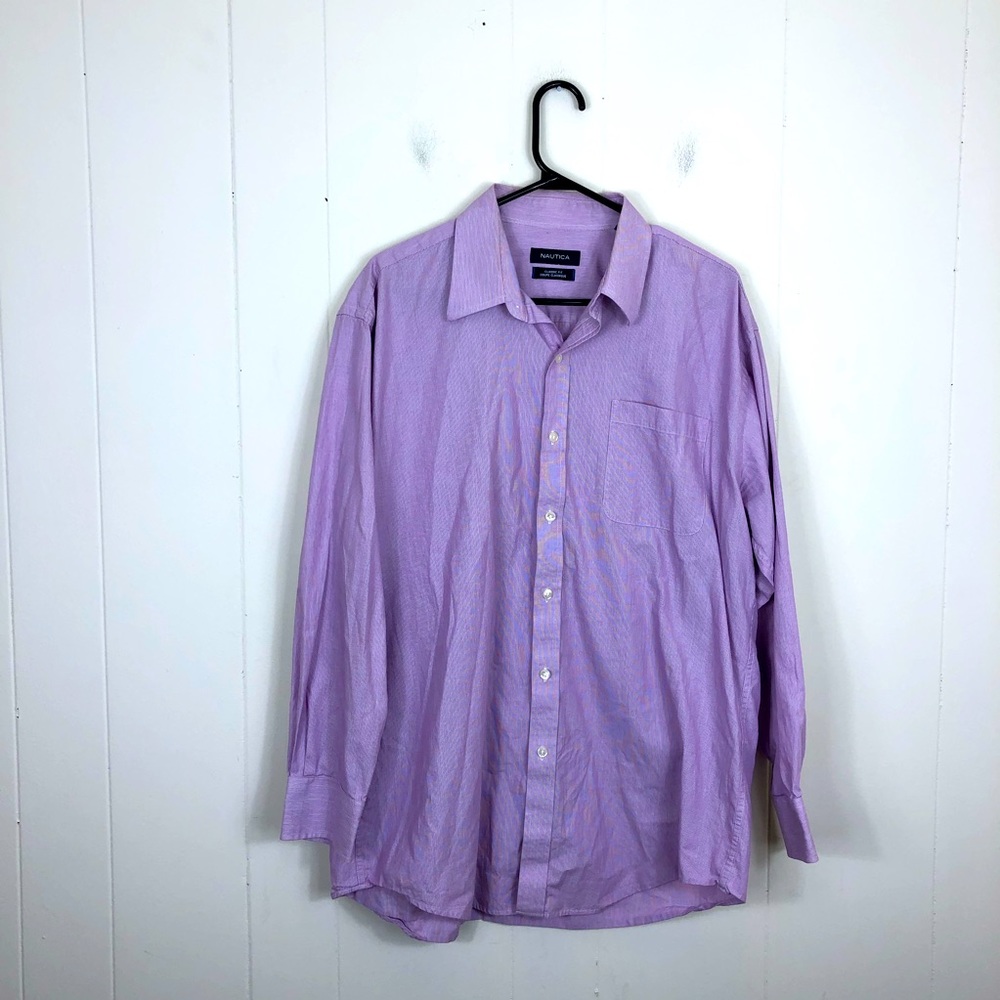 Nautica Purple Striped Mens Dress Shirt‎ L